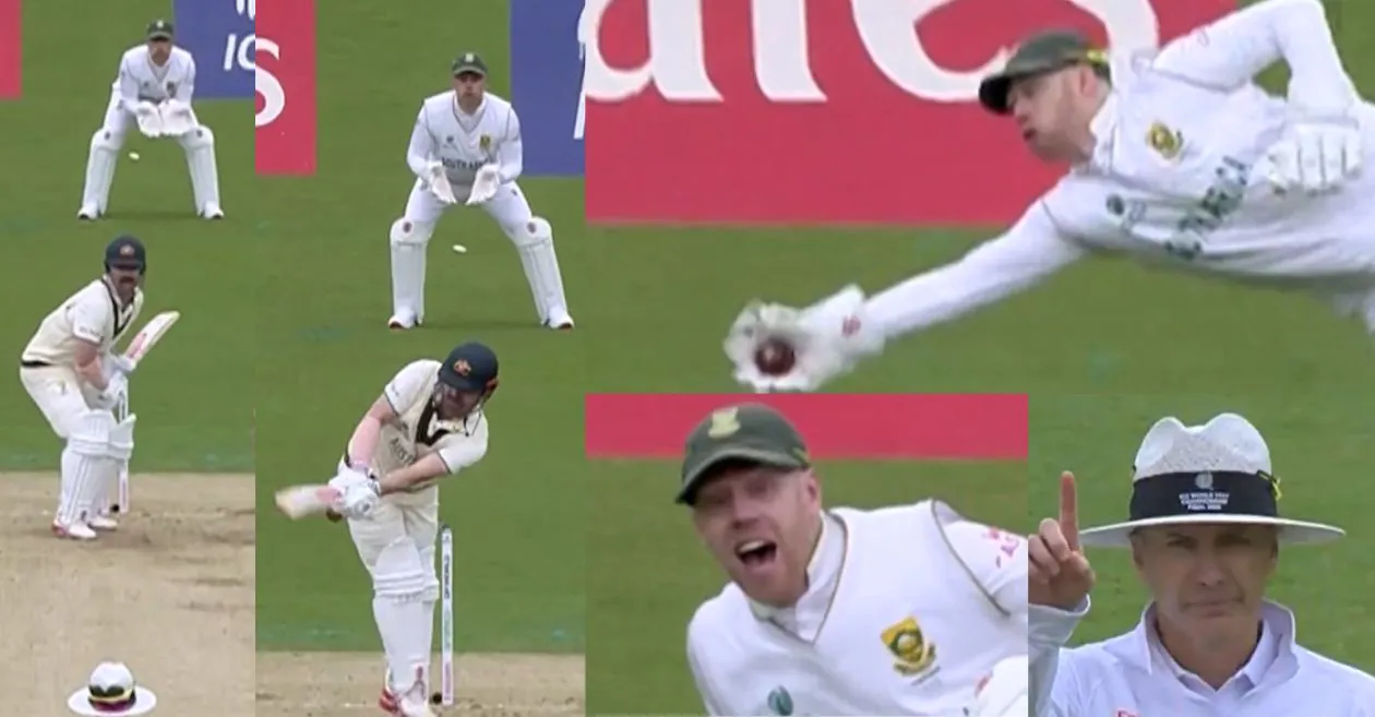WATCH: Kyle Verreynne grabs a gravity defying catch to dismiss Travis Head on Day 1 of the AUS vs SA WTC 2025 final
