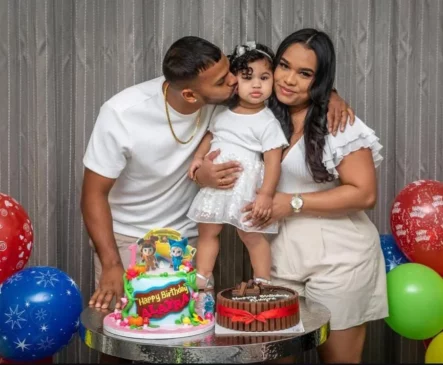 Nicholas Pooran and Kathrina Miguel with their daughter