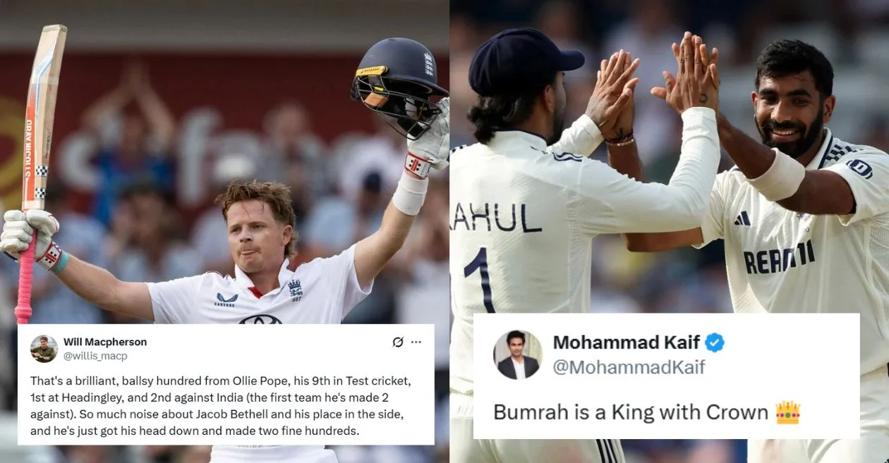 Fans react as Ollie Pope’s resilient hundred for England checks India until Jasprit Bumrah’s late intervention