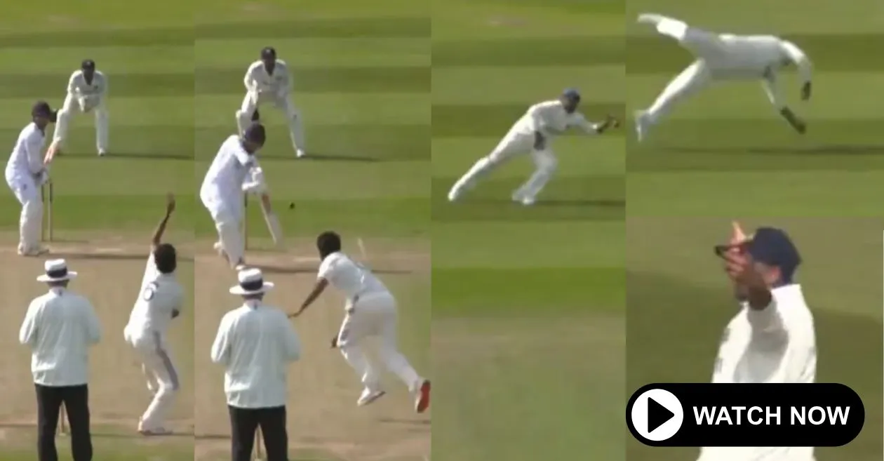 WATCH: Sarfaraz Khan defies gravity by plucking a one-handed stunner to dismiss Tom Haines in ENG Lions vs IND-A 1st Unofficial Test