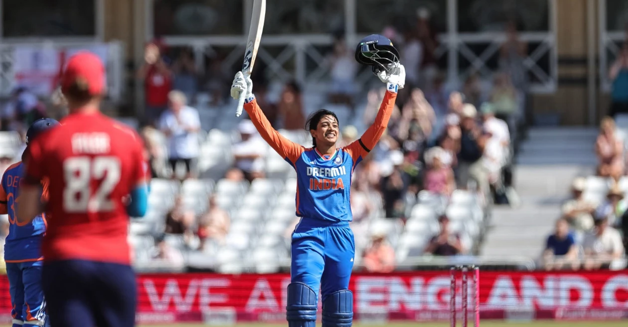 WATCH: Smriti Mandhana hits maiden T20I century, scripts history in series opener against England