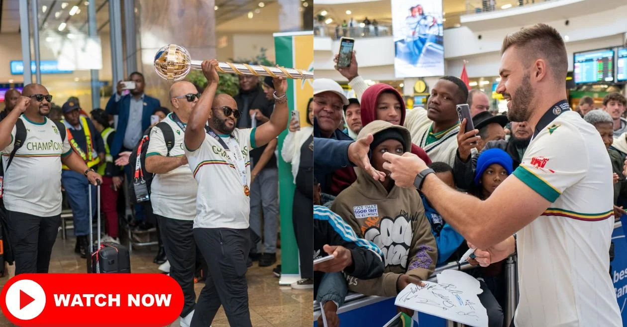 WATCH: South African team receives warm welcome after they return home with the WTC trophy