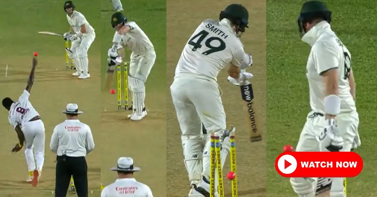 WI vs AUS [WATCH]: Alzarri Joseph’s blazzing in-swinger dismantles Steve Smith’s stumps on Day 2 of the Pink-Ball Test