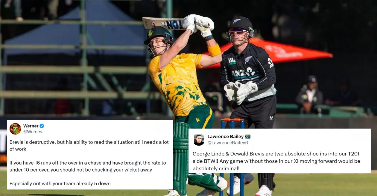 Fans react after Dewald Brevis’ fighting knock goes in vain as New Zealand beat South Africa in Zimbabwe T20I tri-series