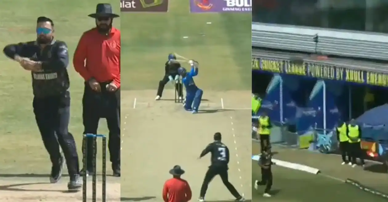 WATCH: Mohammad Nabi hit for six by his son Hassan Eisakhil in Shpageeza Cricket League