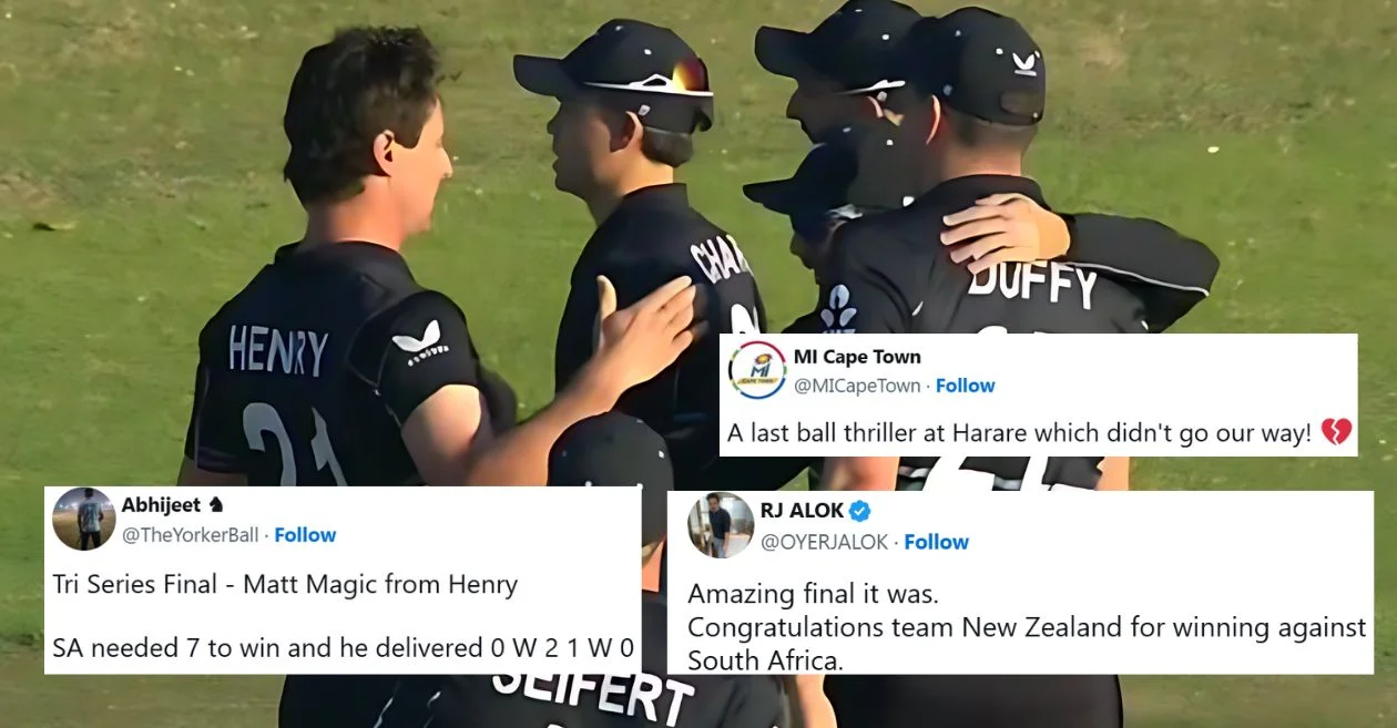 NZ vs SA: Fans roar in admiration as Matt Henry delivers sensational last over to seal Zimbabwe T20I tri-series title for New Zealand