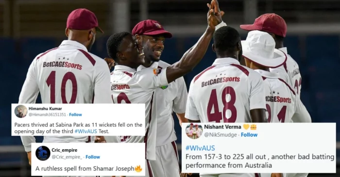 WI vs AUS: West Indies pacers rattle Australia for 225 on Day 1 of pink-ball Test — Fans react