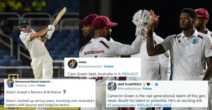 Fans react as Cameron Green’s resistance rescues Australia against relentless West Indian pace attack on Day 2 of pink-ball Test