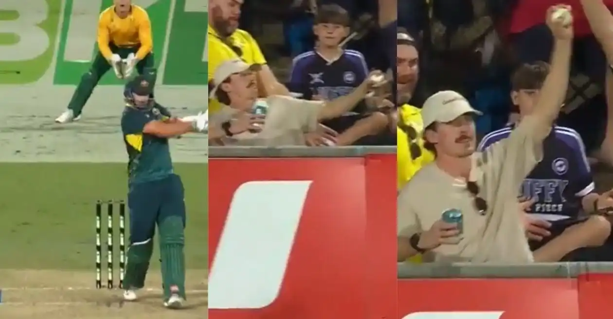 WATCH: Fan pulls off brilliant one-handed catch while holding two beer cans during AUS vs SA 1st T20I