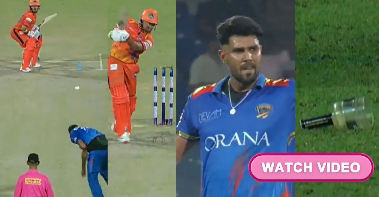 WATCH: Harshit Rana’s thunderbolt shatters Ayush Doseja’s stumps and breaks the bail in dramatic DPL 2025 clash