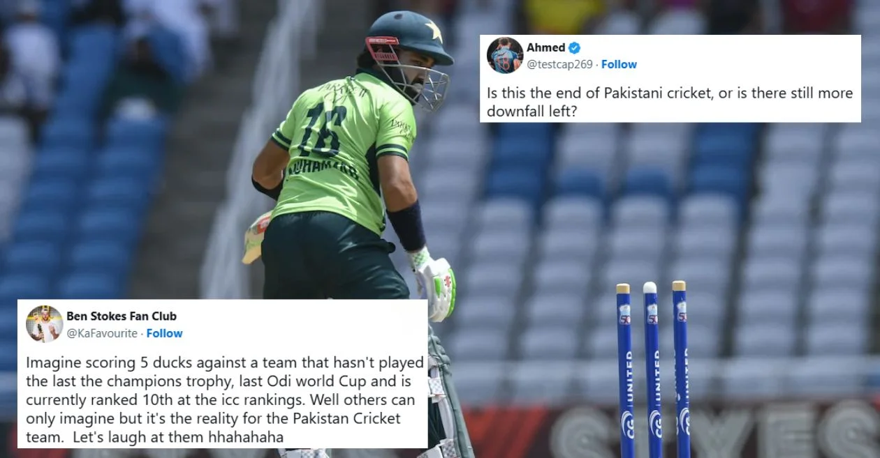 Fans go wild as Pakistan register 5 ducks in a dismal batting collapse against West Indies in 3rd ODI