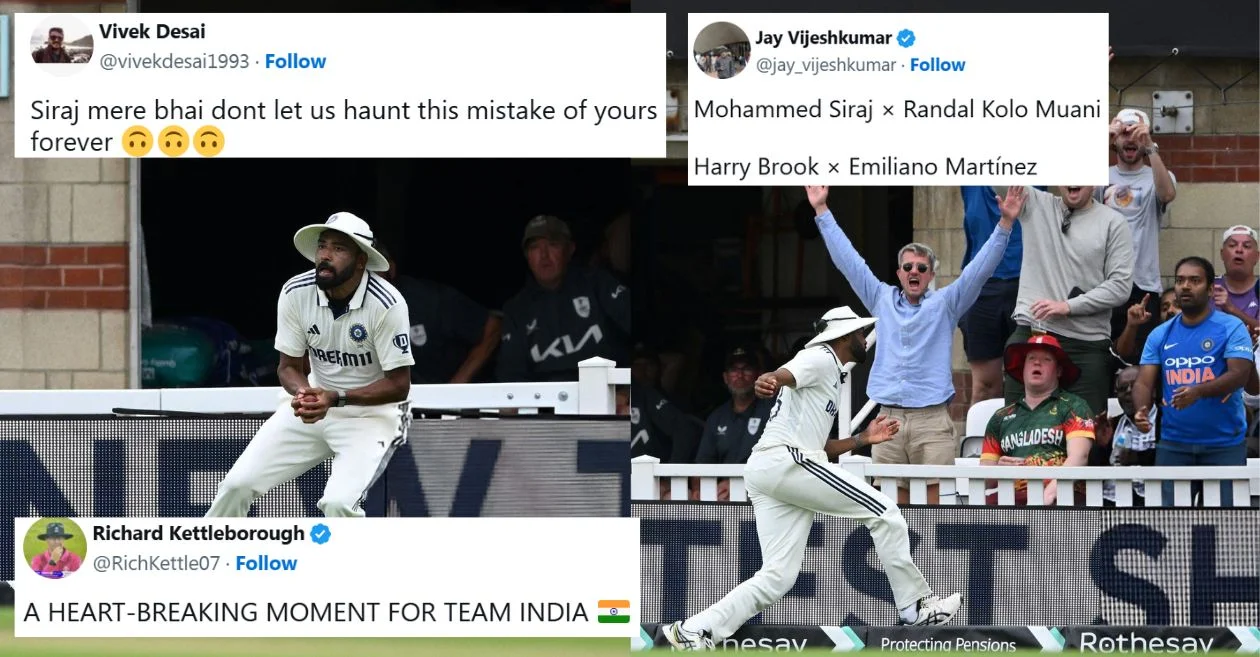ENG vs IND: Fans left heartbroken as Mohammed Siraj’s boundary error turns Harry Brook’s dismissal into a six on Day 4 of the Oval Test