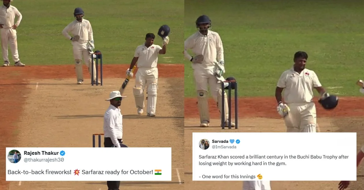 Fans erupt in joy as Sarfaraz Khan hammers his second consecutive hundred of Buchi Babu Trophy 2025