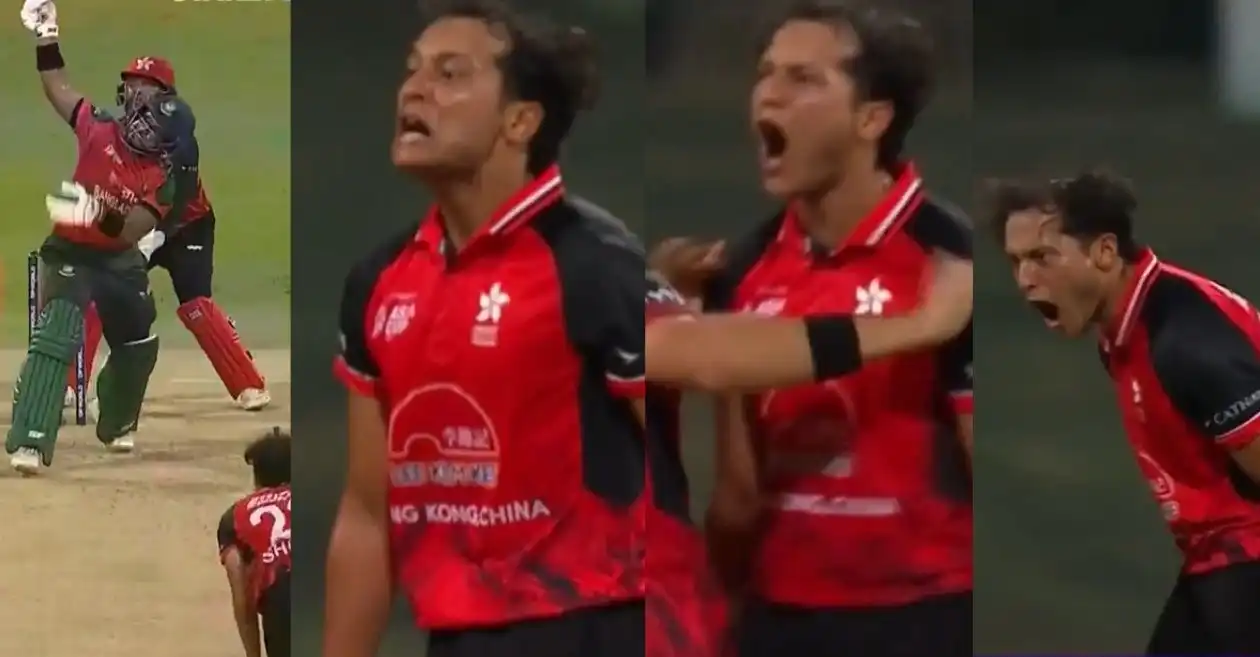 WATCH: Ayush Shukla’s pumped-up celebration after dismissing Parvez Hossain Emon in BAN vs HK Asia Cup 2025 clash
