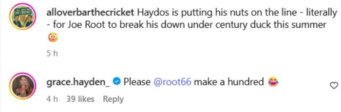 Grace Hayden Joe Root and Matthew Hayden 