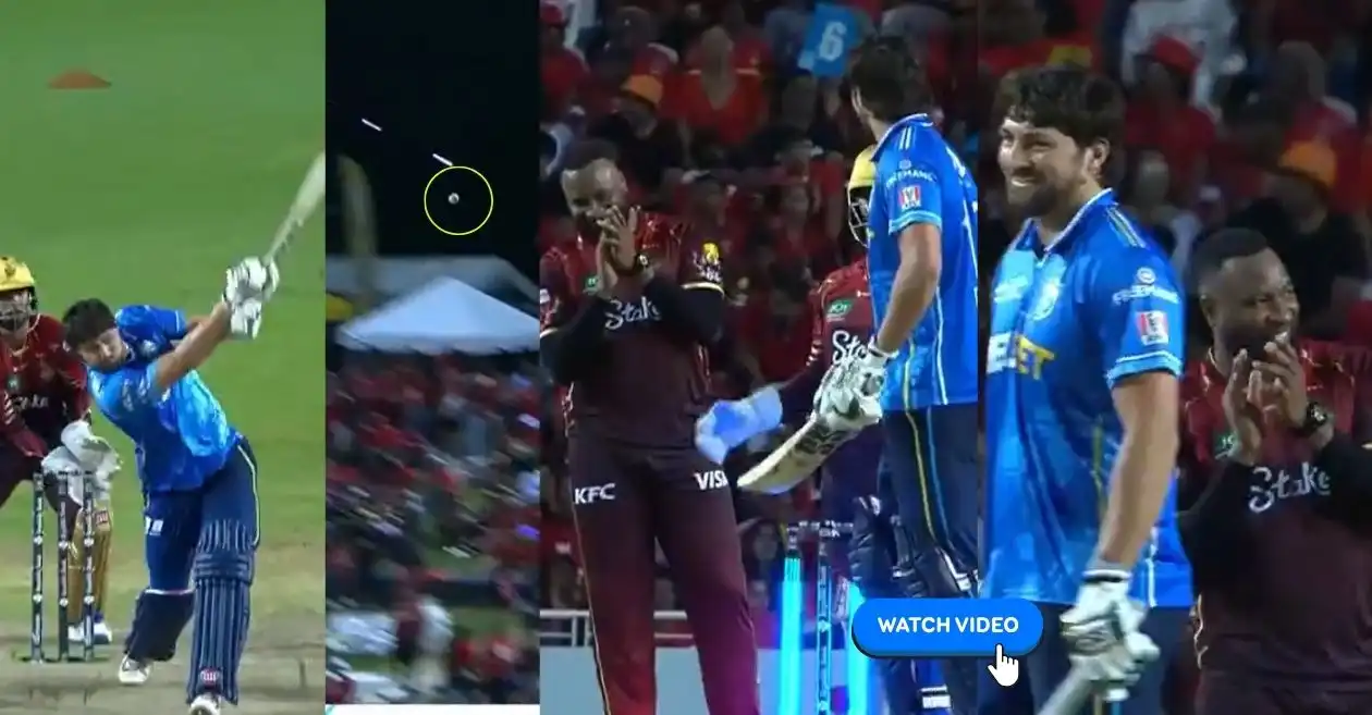 WATCH: Kieron Pollard applauds Tim David’s dazzling six against Sunil Narine in CPL 2025