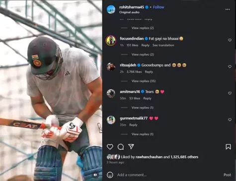 Rohit's wife comment on his instagram post
